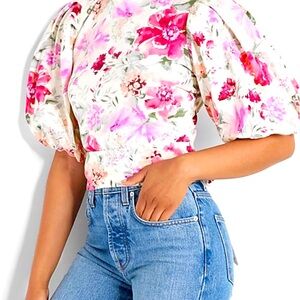 EXPRESS | Floral Puff Sleeve Tie Back Top.